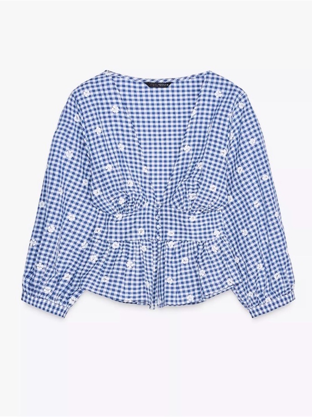 Zara Blue and White Gingham Peplum Top